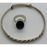 A bracelet marked .925 and a blue goldstone set ring marked .925.Condition ReportGood condition.