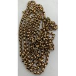 A 9ct gold muff chain 150cm l. Weight 38.4gm.Condition ReportGood condition.