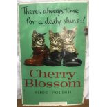 Printed tin advertising sign, Cherry Blossom Shoe Polish. 45 w x 71cm h.