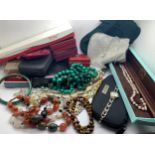 Good quality costume jewellery to include malachite beads, Tigers eye beads, Guess watch, cultured