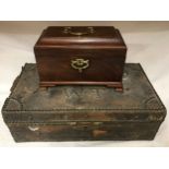 Leather and brass bound pine box with makers label James and Playfair, London 43cm w x 25cm d x 14cm