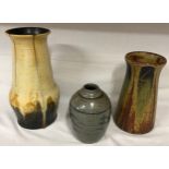 Three assorted studio pottery vases, tall vase Hillstonia England No. 112 23.5cm h, Bourton On The