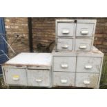 Steel grey painted index drawers, small four drawer. 36cm w, large 50cm w, 2 drawer 53cm w.Condition
