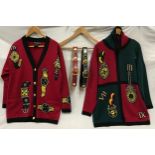 Two Escada knitted jumpers and cardigans c 1980's, size 38 together with 2 green and red leather