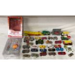 Diecast model car collection, 34 assorted play worn vehicles and a Max Factory action figure? FIGMA?