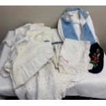 Costume and textiles to include embroidered Russian blue and white shirt, nightgowns, embroidered