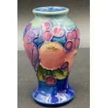Moorcroft vase, Moorcroft Finches and fruit. 10cms high.Condition ReportSome crazing, otherwise