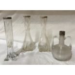 A collection of silver collared glass vases to include a pair with twisted stem design 20cm h