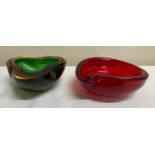 Two mid century glass bowls, widest 16.5cm.Condition ReportGreen bowl with chip to rim.