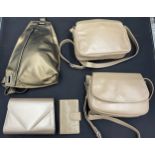 Five soft leather handbag and purses in cream tones to include a harrie hendricks one strap