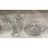 One Baccarat Crystal Candelabra and one Georgian Cut Royal Doulton Crystal BowlCondition