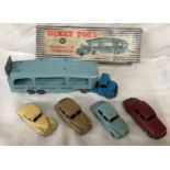 Dinky Pullmore Car Transporter(982) boxed with 4 vehicles , Vanguard, Riley, Rover 75 and Austin