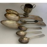 Hallmarked silver to include 7 spoons, one bottom marked,one marked Dublin 1818 maker possibly