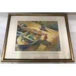 Gilliam M Hobbs limited edition print 280/850 of a young man fishing on a pier wall, print size 32 h