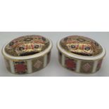Royal Crown Derby oval lidded jars No. 1128, 9 x 7cm.Condition ReportGood condition.