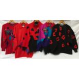 A collection of 5 Escada 1980's knitted jumpers and cardigans of red and black designs. Sizes fro