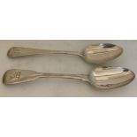 Two silver tablespoons London 1827 maker possibly Clement Cheese and London 1835 maker Jonathan