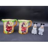 Two Wadeheath 'Walt Disney' jugs relief moulded with dwarves 9cm h together with 2 mouse figurines