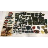 Plastic military toy collection to include various soldiers, tanks, gun emplacement bases and trucks