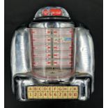 A miniature coin operated wall mounted chrome jukebox. 35cm h x 31cm w.