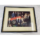 A framed photograph of 13 Ferrari drivers taken at the Essen Motor show in 1995. Luigi Villoresi