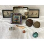 Miscellany of two small watercolours, one signed indistinctly, in frames and one oil on board,