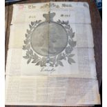 Queen Victoria 'The Sun' newspaper for the Coronation of Queen Victoria, June 28 1838. 65 x 48cm.
