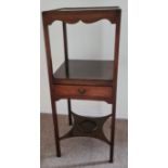 A 19thC mahogany square washstand with drawer to front. 82 h x 33 w x 33cm d.