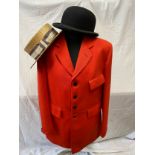 Gentleman's (Pytchley 42 R) red riding/hunting jacket together with a black bowler hat, Christies of