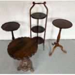 A folding plantstand and three tables. Tallest 88cm h.Condition ReportMostly good.
