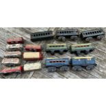 Tin plate carriages to include American Flyer Lines x 3, Pullman x 3, American US Mail, Electro