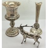 Silver and white metal to include vase base Birmingham 1971, maker Reid & Sons Ltd, Continental stag