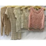 A selection of 1960's vintage clothing to include two knitted sequined tops in pink by Huppert and
