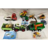 Playmobil construction vehicles to include 6212 Farm Tracker with trailer, 7655 Retro Street Cleaner