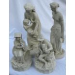 Four 19thC Parian ware figurines, tallest 48cm h to include roman piper etc. (The David wall
