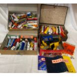 Selection of toys to include a box of Majorette lorries, vans, tankers, camper van, caravan etc, a