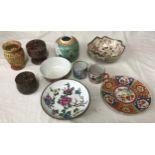 Selection of Chinese ceramics and soapstone. Small lidded jar 7cm h, pierced decorated jar 10.5cm h,