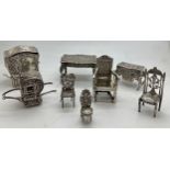 Miniature silver and white metal continental furniture.Condition ReportOne handle broken to larger