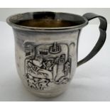 A Dutch silver plated Christening mug depicting a scene from Snow White, marked to the base Gero