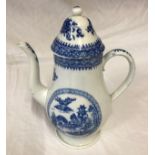 Early Spode Creamware blue and white Coffee Pot - Buffalo pattern, 27cms high to top of lid x approx