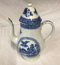 Early Spode Creamware blue and white Coffee Pot - Buffalo pattern, 27cms high to top of lid x approx