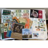 Various British notes, British and Eire coins together with First Day covers for Bahamas,
