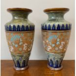 A pair of Royal Doulton Slaters Patent stoneware baluster vases, 30cm h with impressed marks.