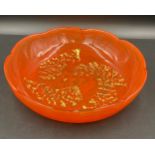 Large glass orange bowl measuring 37cm diameter. Daum Nancy etched on base.Condition ReportScratched
