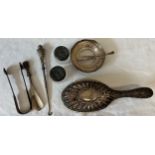 Various items of silver to include lidded glass pots, hair brush, butter dish, button hook and