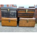 Four 19thC tin trunks, domed top trunk 69 w x 47 h x 41cm d.Condition ReportVarious conditions,