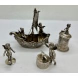Four continental silver miniatures all depicting cherubs with import marker - boat for Chester 1900.