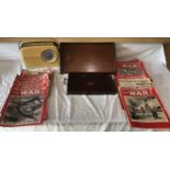 Miscellany to include a Bush Radio, oak inlaid tray 43 x 26cm and a collection of The War