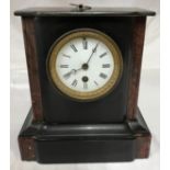 Stone mantel clock with roman numerals 24.5cms h, 23cms w, max depth 13cms.Condition ReportHas key