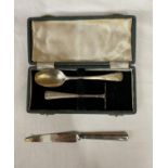 Boxed (not original) Silver Spoon Sheffield 1905 and Pusher Sheffield 1945 (in total 51 grams),